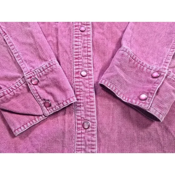 VTG Eddie Bauer Pink Corduroy Pearl Snap Button Down Shirt Women’s Large - Picture 3 of 16